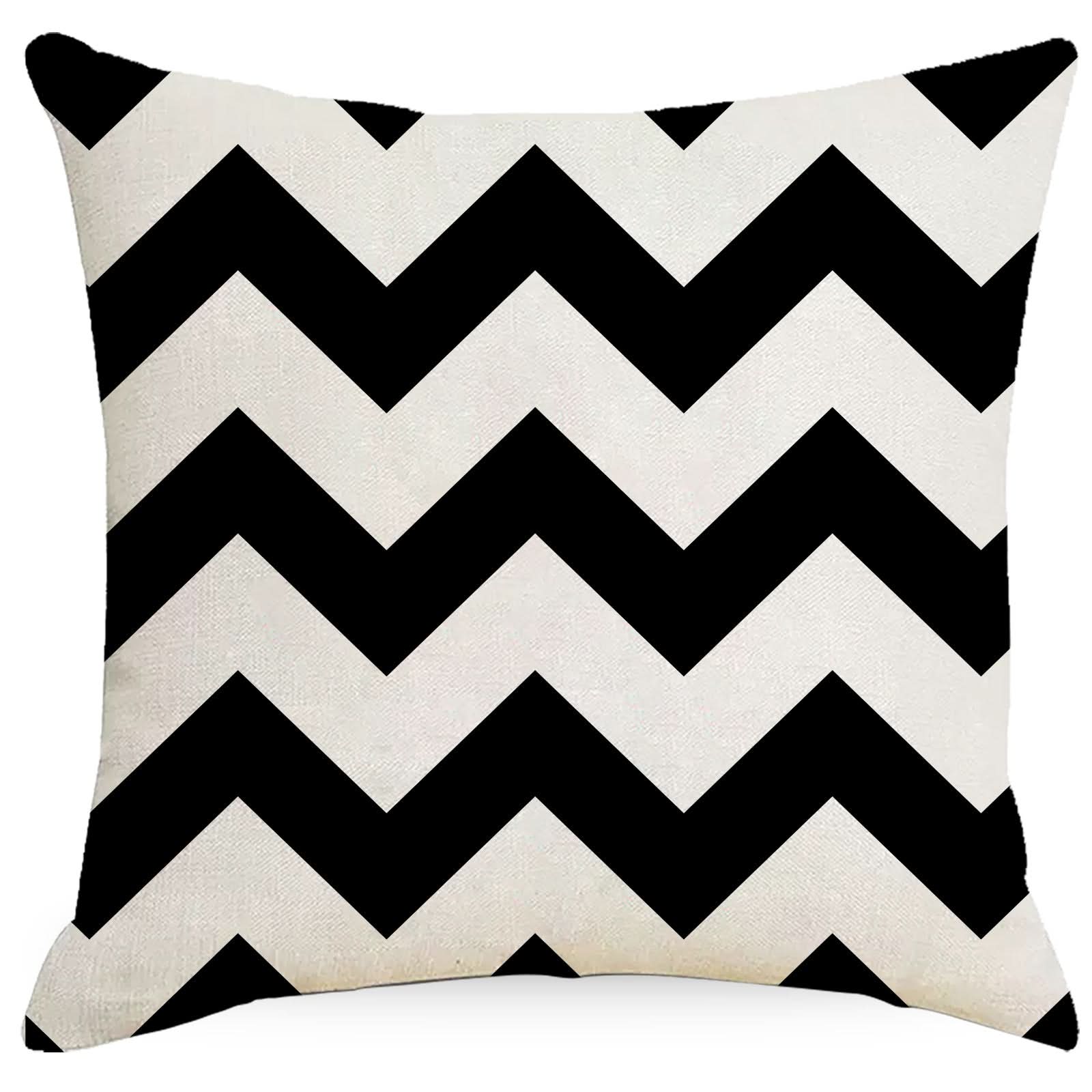 Black & White Geometric Linen Pillowcase - Nordic Style (Set of 2)