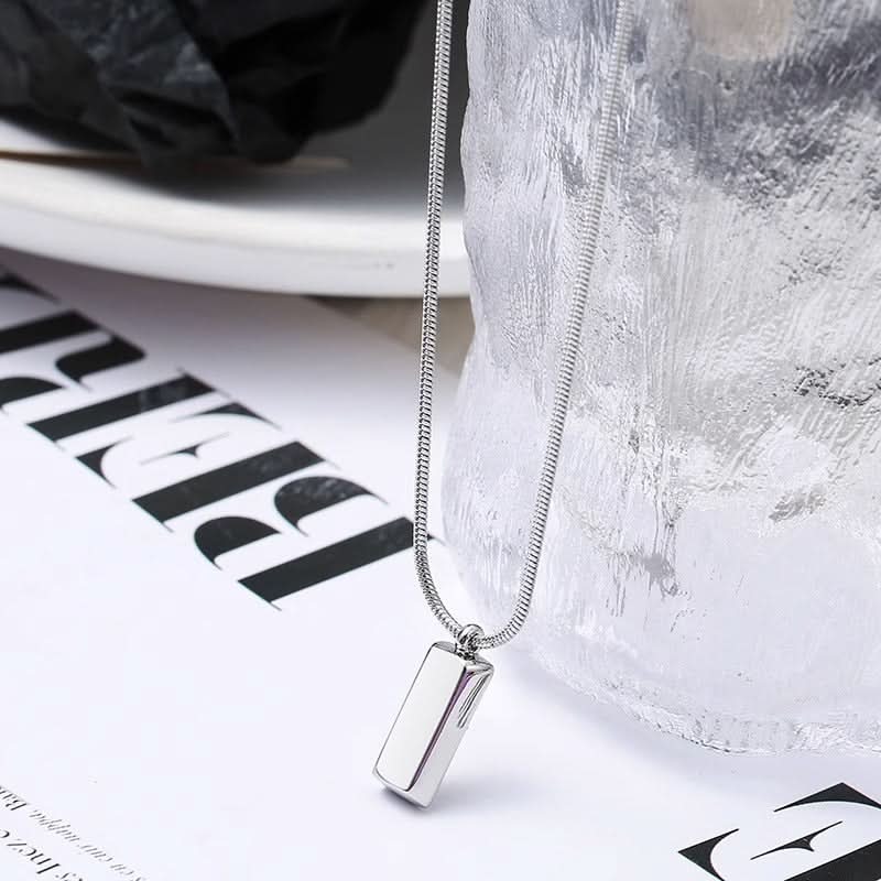 Men’s Minimalist Square Silver Brick Necklace – Retro Clavicle Chain