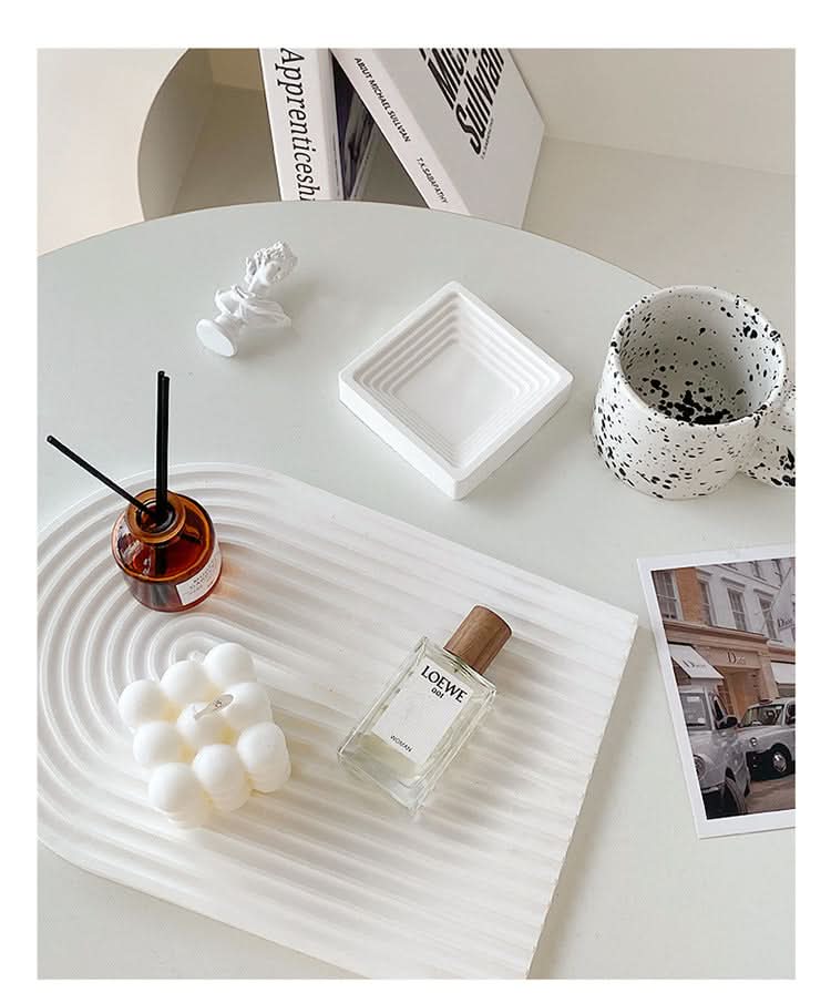 Nordic 3D Plaster Round Tray - Wave Pattern, Photo Props & Decoration