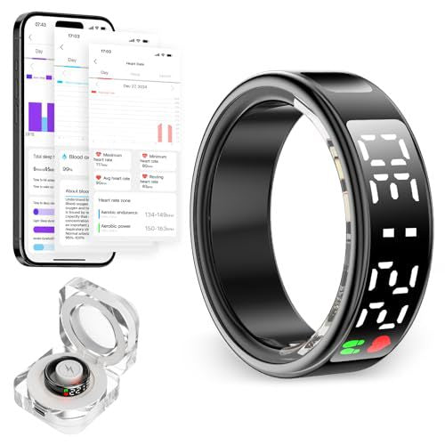 Smart Fitness Ring with Heart Rate, Sleep Monitor & Step Counter – Touch Screen for Android & iOS