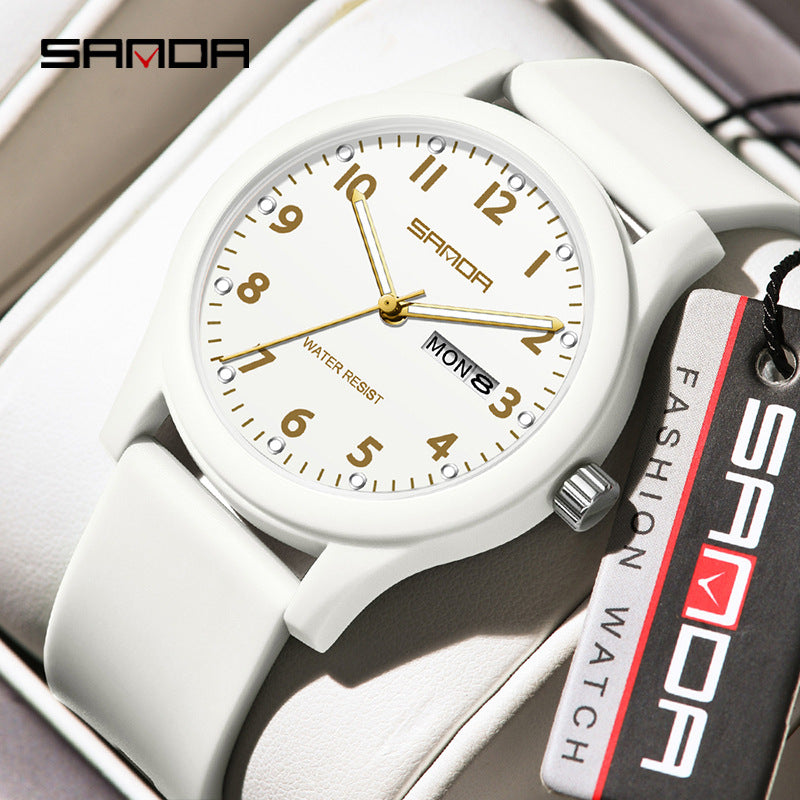 Sanda Candy Color Quartz Watch – Cute Waterproof Student Watch with Calendar Display