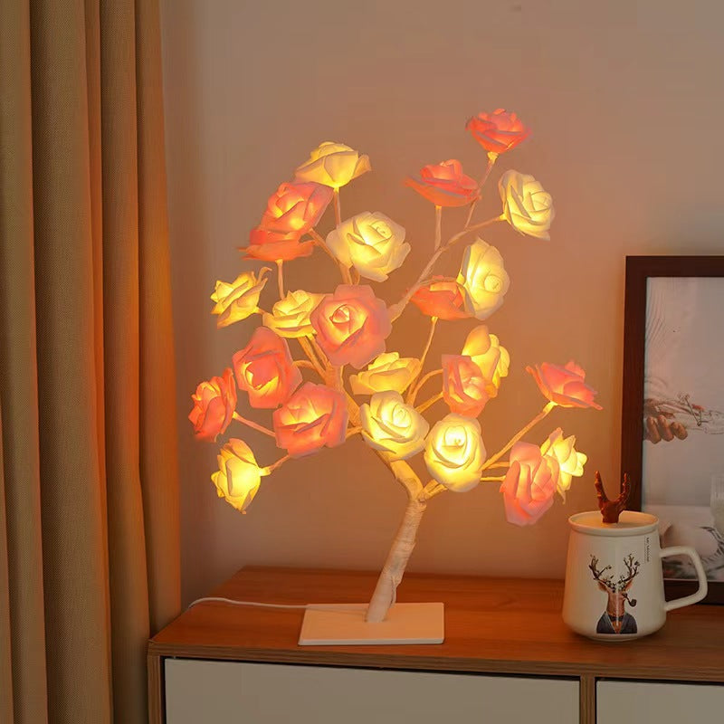 USB LED Rose Tree Lamp – 20-Bead Romantic Light for Home Decor, Tabletop Accent