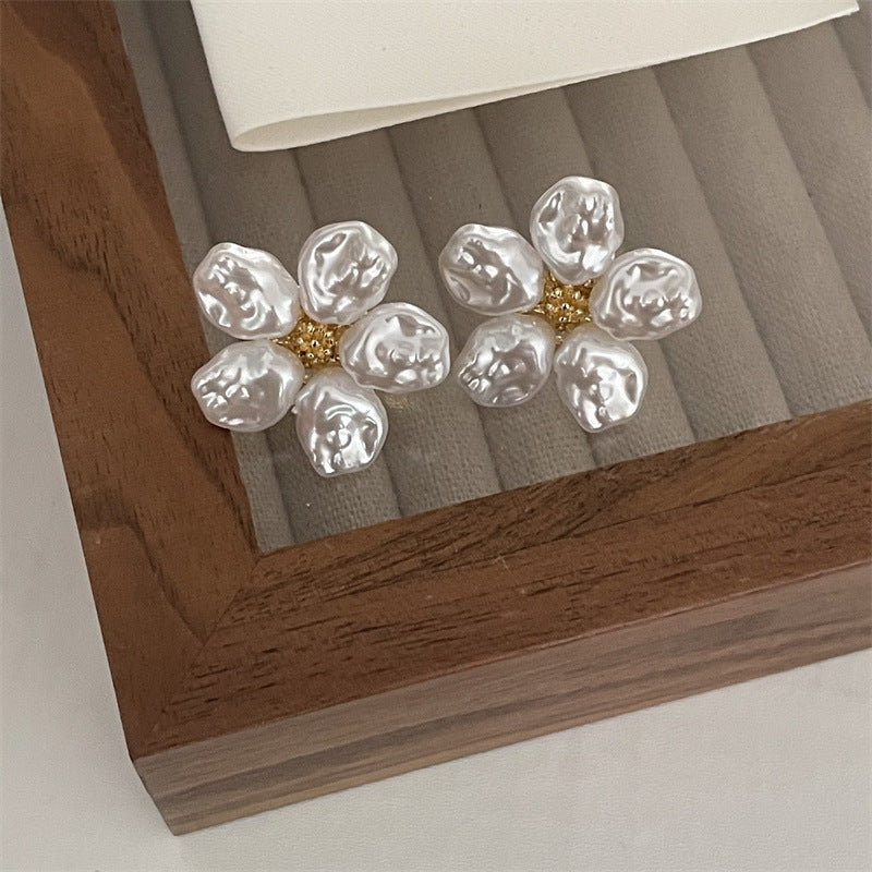 Baroque Pearl Flower Earrings – Korean Light Luxury Jewelry for Women