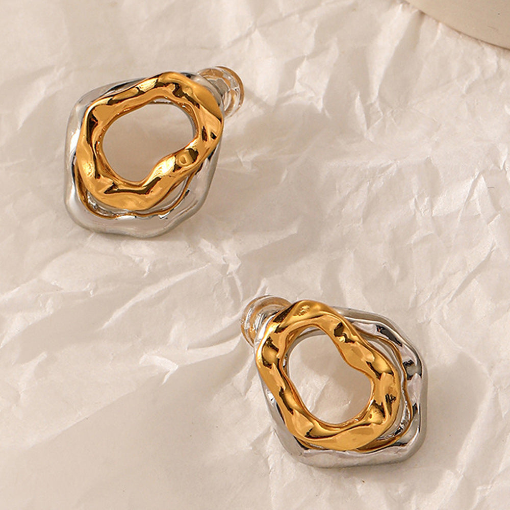 Molten Core Irregular Stud Earrings – Gold & Silver Modern Chic Jewelry for Women