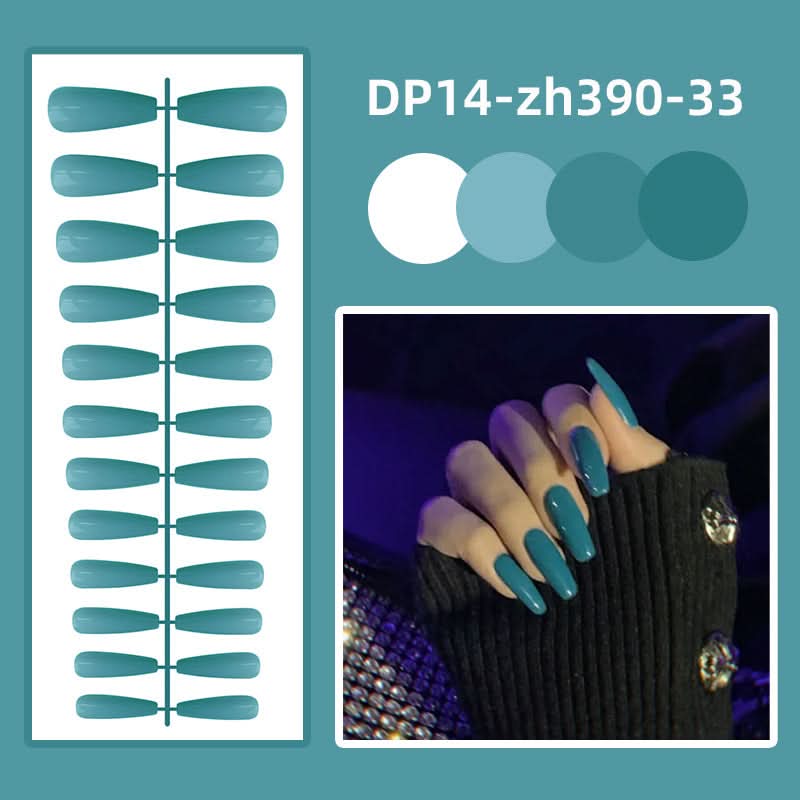 Long Ballet Shiny Trapezoidal Nail Stickers – 24-Piece Solid Color Set