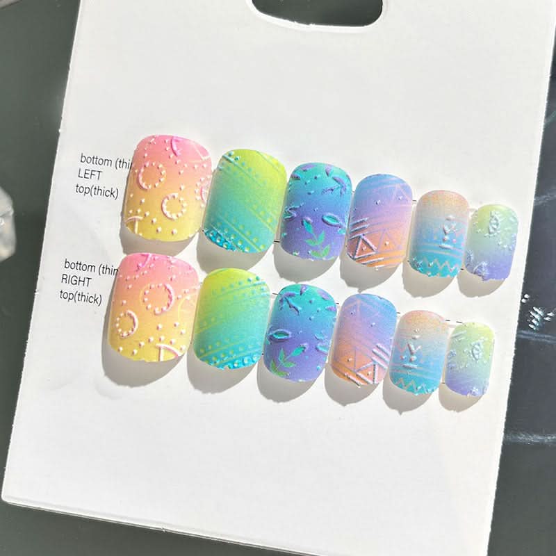 Wearable Embossed Short Bride Nail Art – Finished 3D False Nail Stickers
