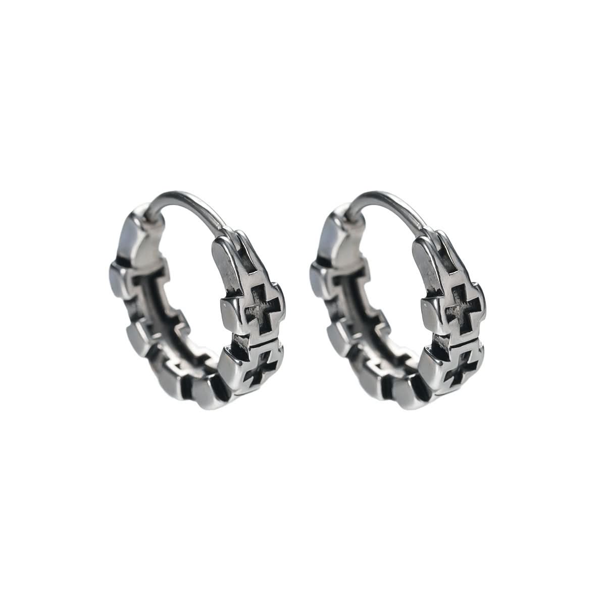 Trendy Hollow Cross Earrings – Gun Black Unisex Ear Buckles
