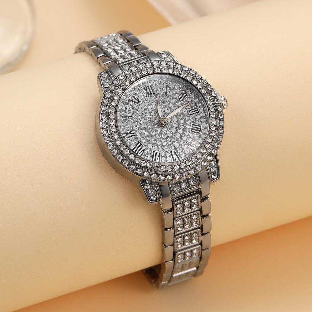 Women’s Roman Numeral Diamond Quartz Watch – Fashion Bracelet Style