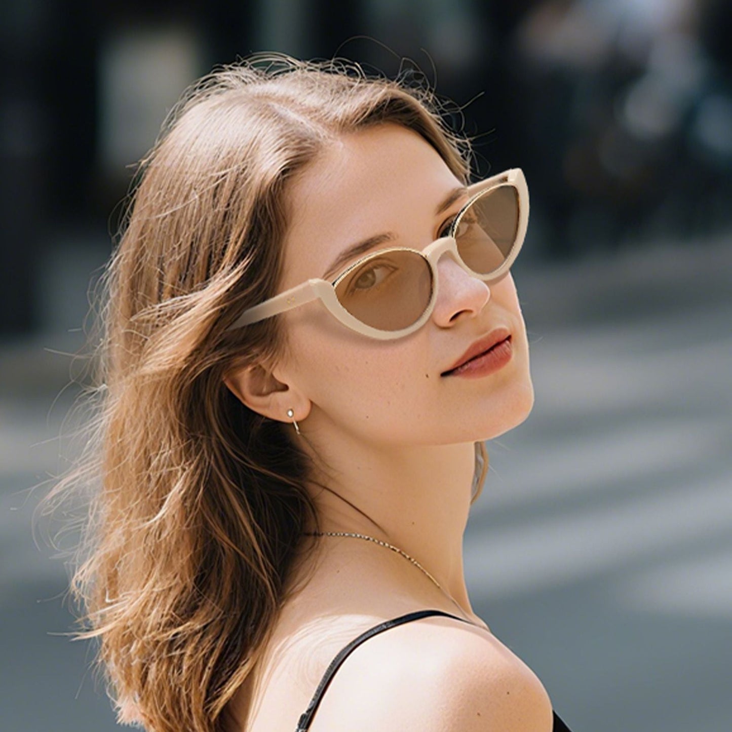 Women’s Cat Eye Sunglasses – UV400 Half Frame Oval Shades for Fashion & Travel