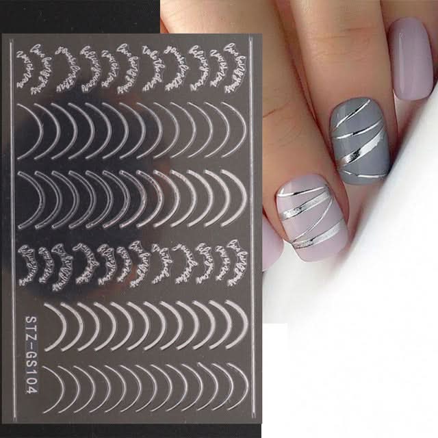 Rose Gold & Silver 3D Nail Stickers – Half-Moon Totem Design