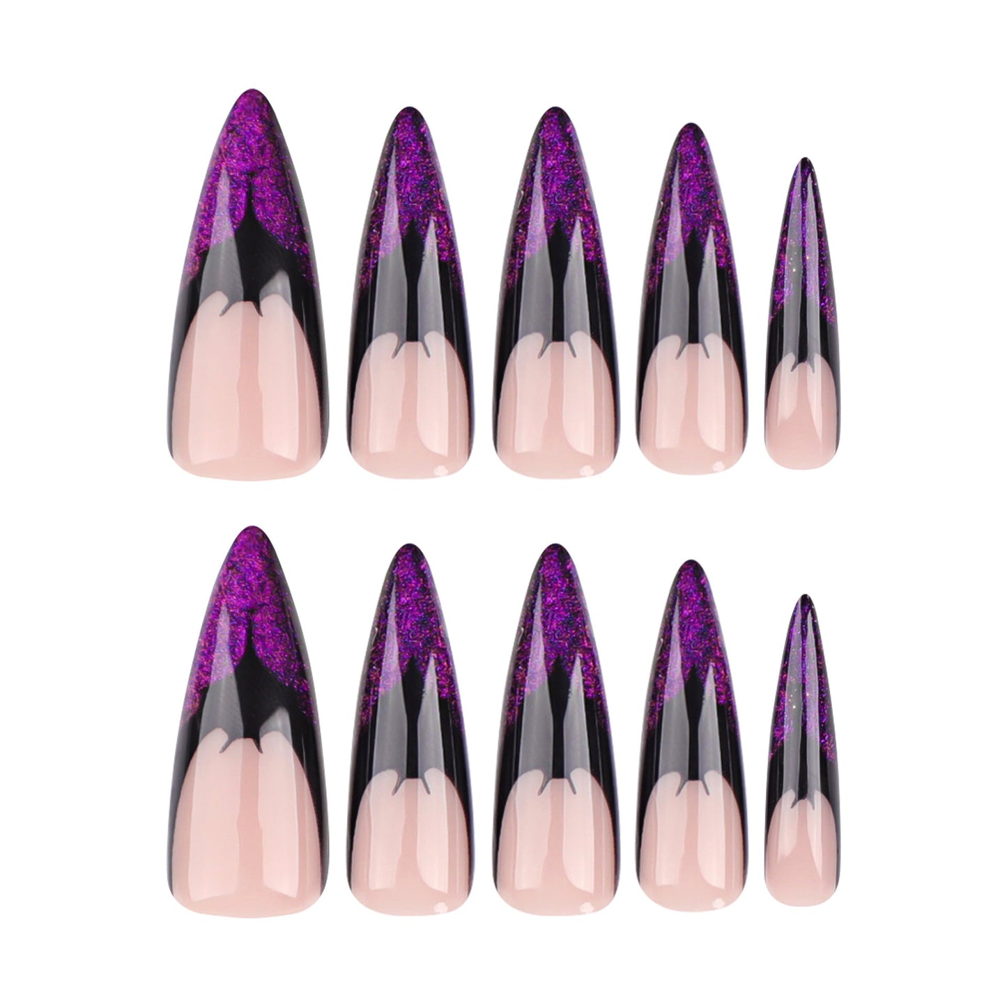 Bat Tip Halloween Press-On Nails – Extra Long Stiletto Purple Glitter False Nails