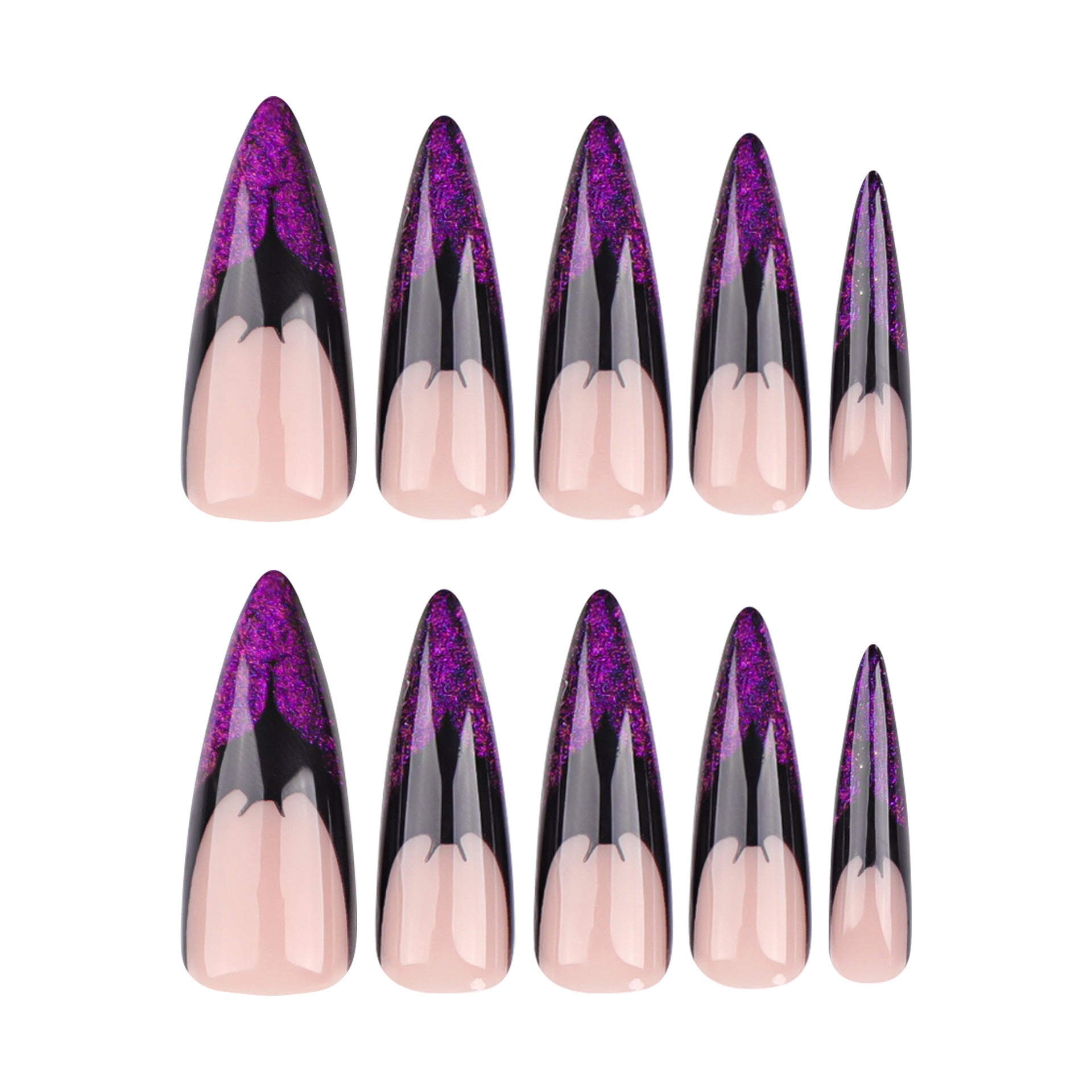 Bat Tip Halloween Press-On Nails – Extra Long Stiletto Purple Glitter False Nails