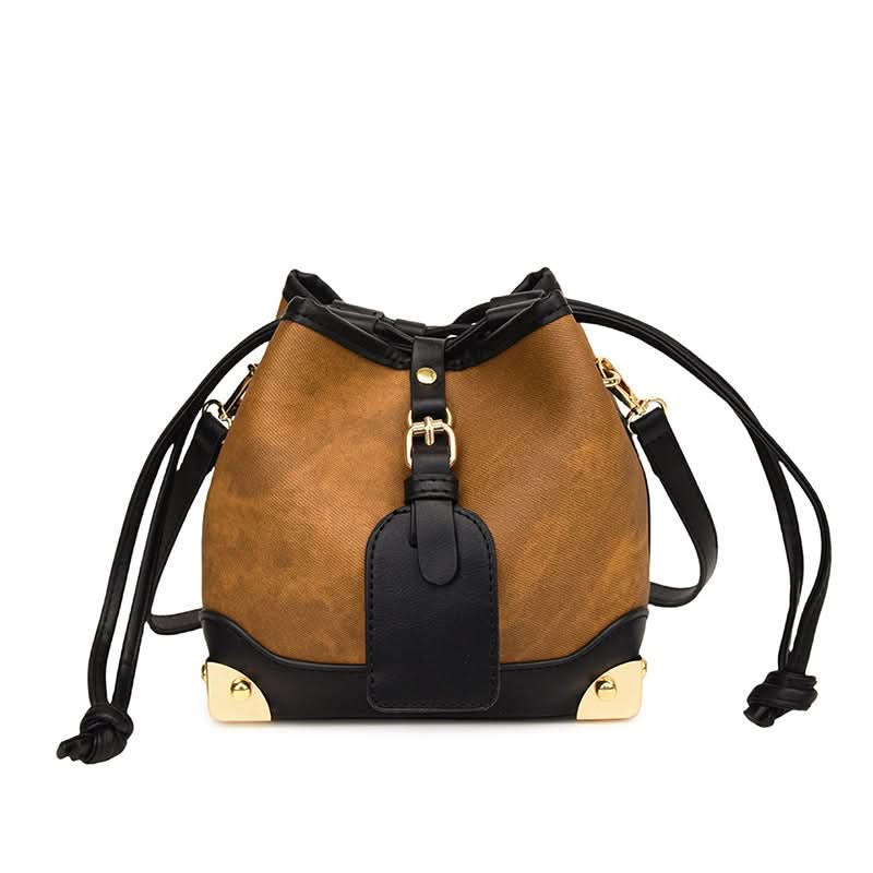 Women's PU Leather Bucket Bag – Stylish Shoulder Bag with Drawstring Closure