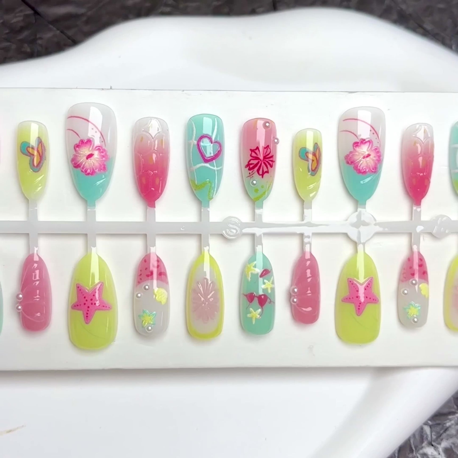 Tropical Flower Stiletto Press-On Nails – Fun Glue-on Acrylic Nails