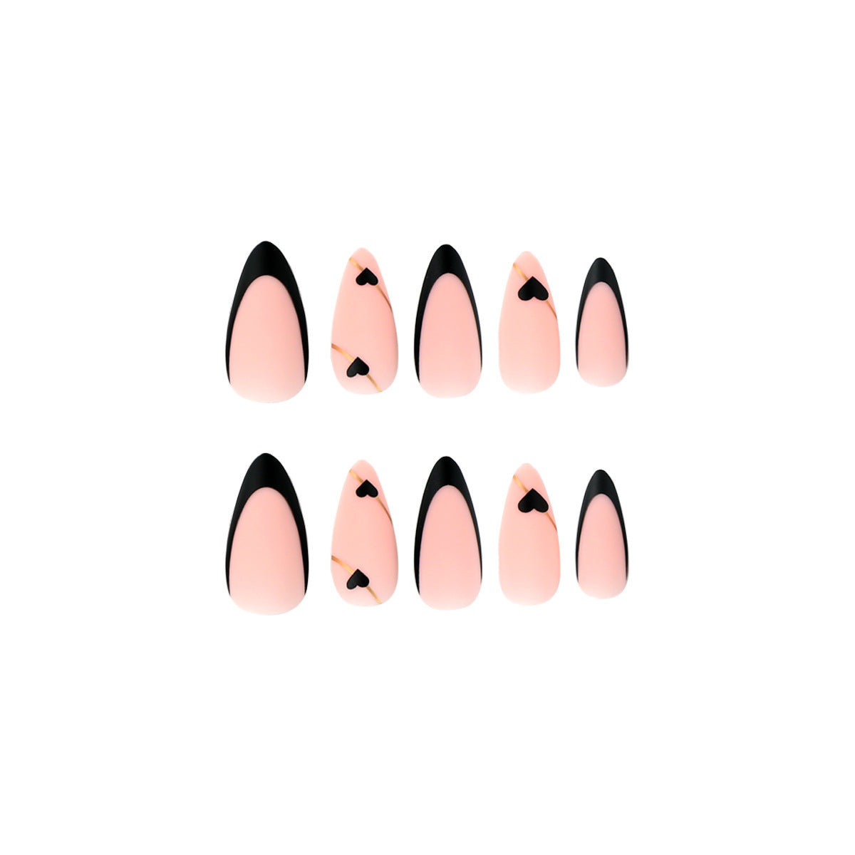 Long Stiletto Black French Tip Press-On Nails with Heart Accent – Glue On