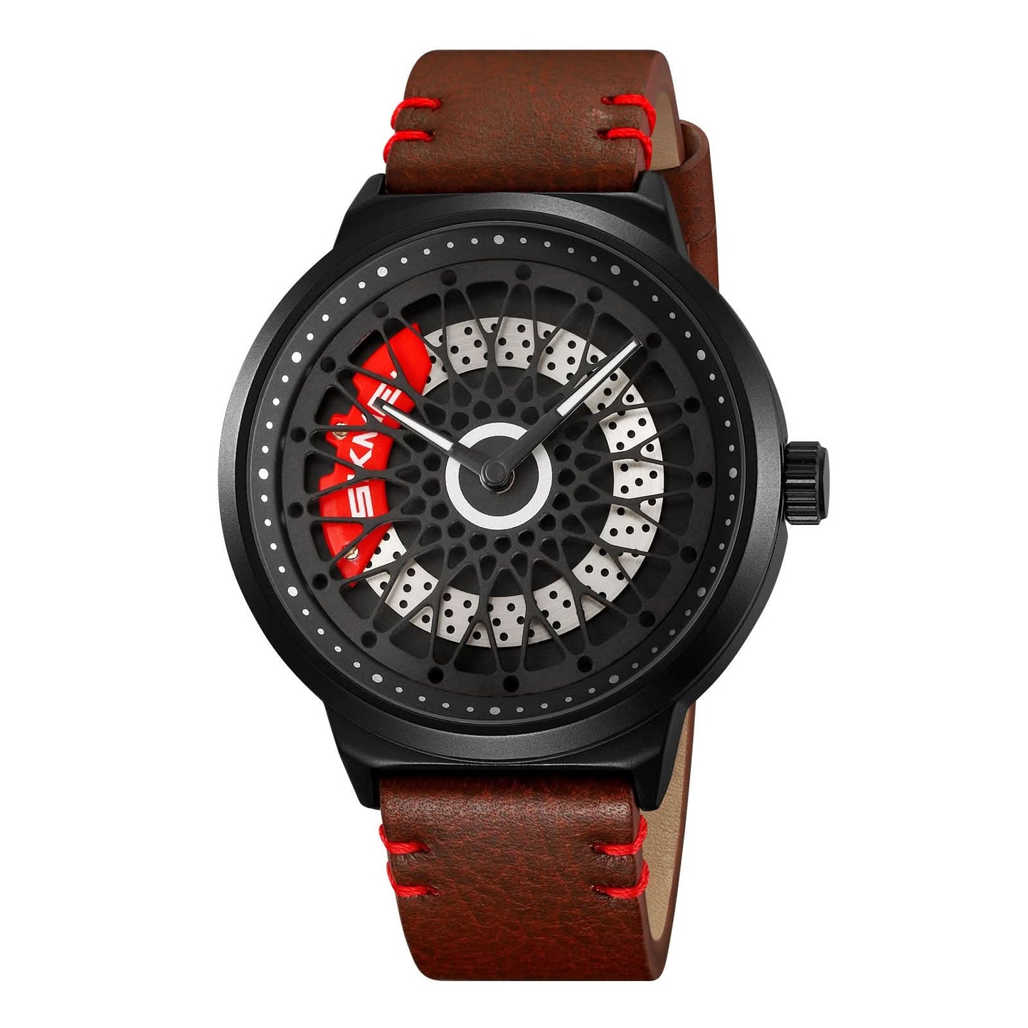 Men’s Waterproof Quartz Watch – Hollow Rotating Dial, Steel or Leather Strap
