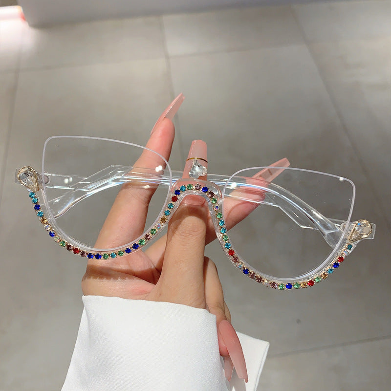 Half Frame Anti-Blue Light Glasses for Women – Diamond Accent Retro Eyewear