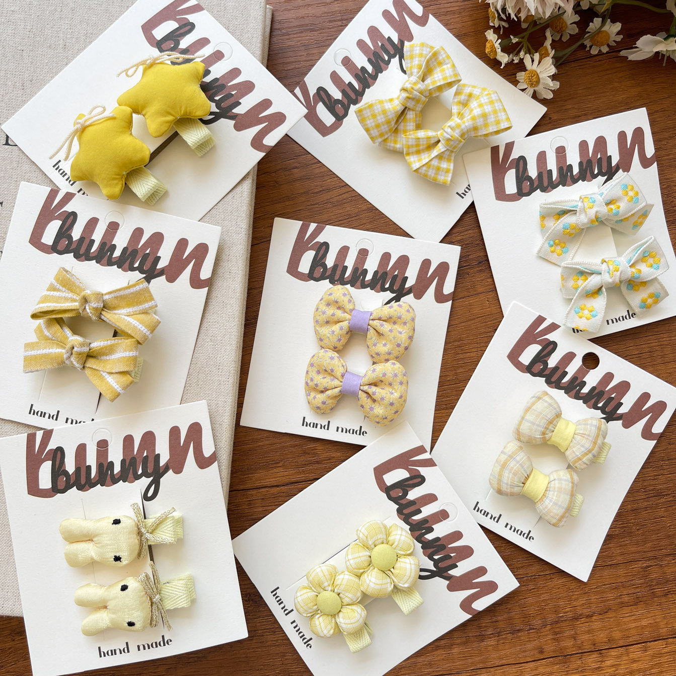 Yellow Bow & Bunny Hair Clips for Girls – Cute Floral & Star Hairpins (1-pair)
