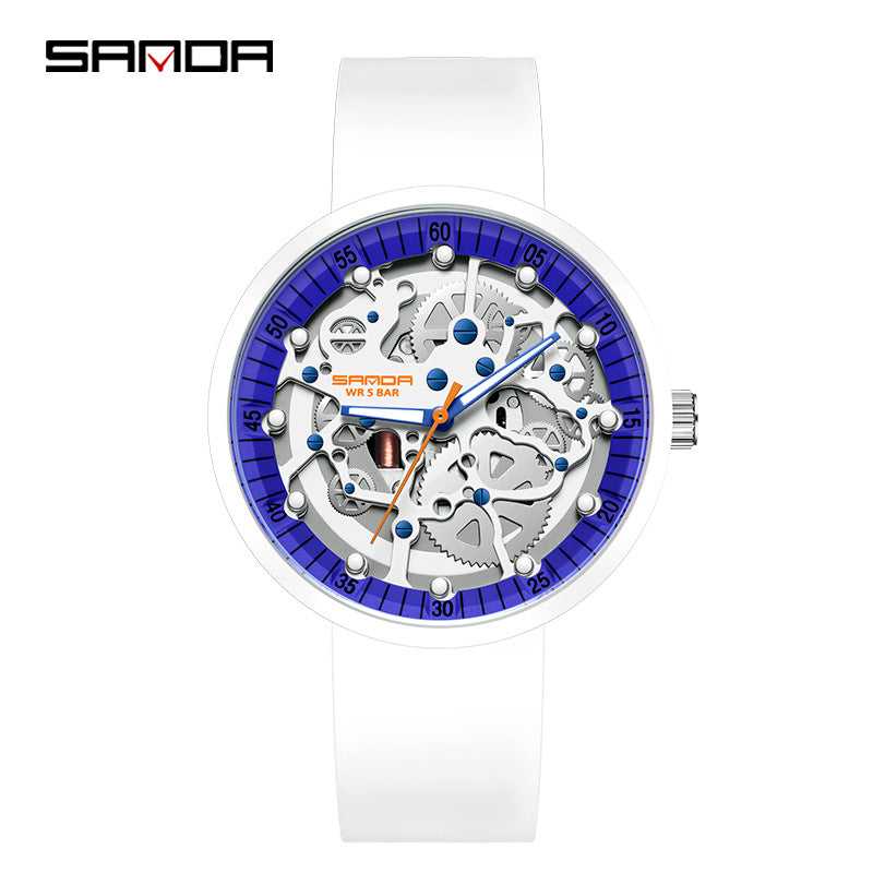 Sanda Men's Electronic Watch – Hollow Dial, Silicone Strap, Waterproof Shockproof