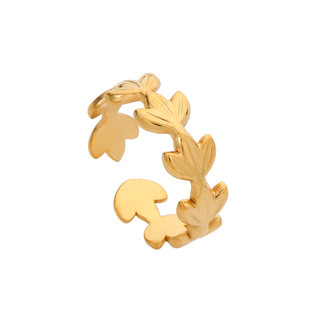 Gold Petal Stainless Steel Ring for Women – Adjustable Non-Fading Fashion Jewelry