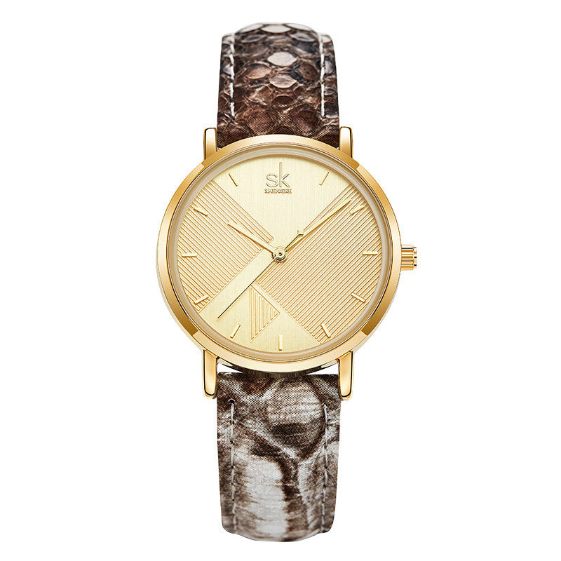 SK Fashion Women’s Quartz Watch – 30M Waterproof Leather Strap, Trendy Printed Design
