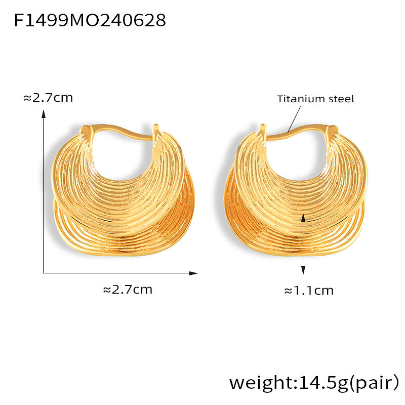 Retro Geometric U-Shaped Earrings for Women – Double Layer Titanium Steel Jewelry