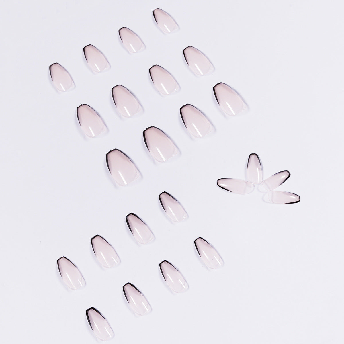 Nude Black French Tip Coffin Press-On Nails – Long, Minimalist Glue-On Set