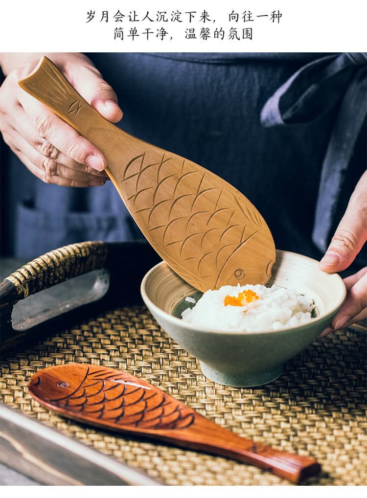 Japanese Fish-Shaped Wooden Rice Spoon