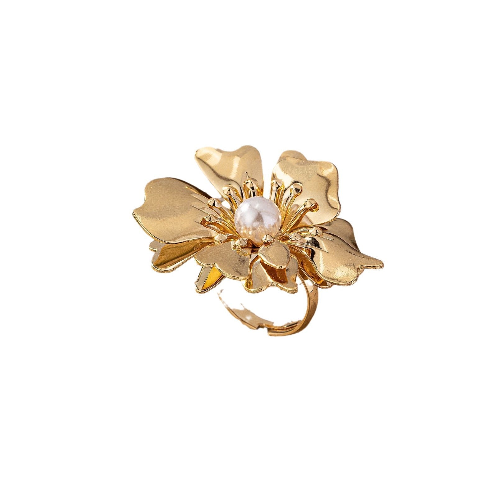 Vintage Floral Pearl Ring – Retro Gold Flower Statement Jewelry for Women
