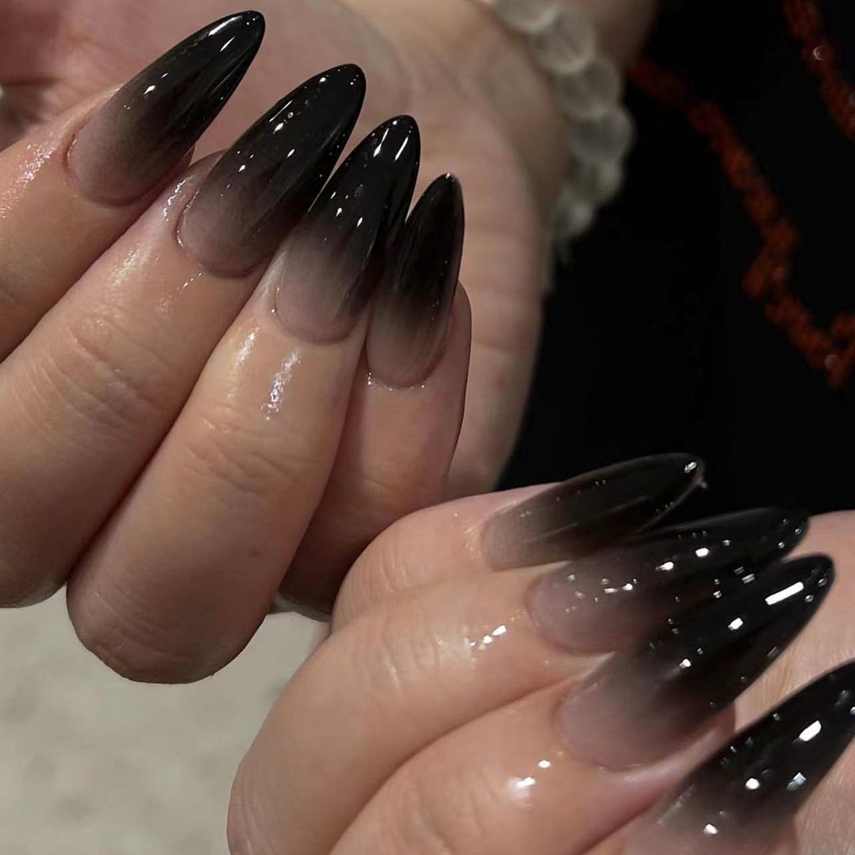 Chic Black Ombre Stiletto Press-On Nails – Long Gradient Acrylic Glue-On Set