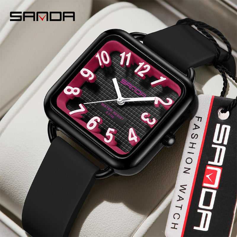 Sanda Luminous Quartz Watch – Waterproof Square Student Exam Watch
