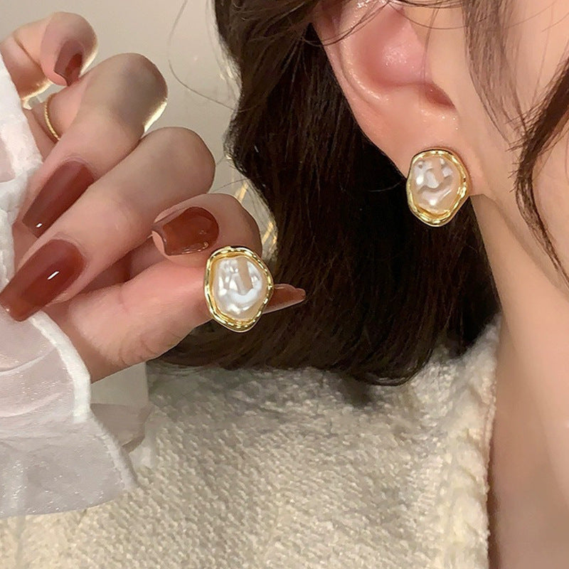 Baroque Pearl Earrings for Women – French Retro Silver Needle
