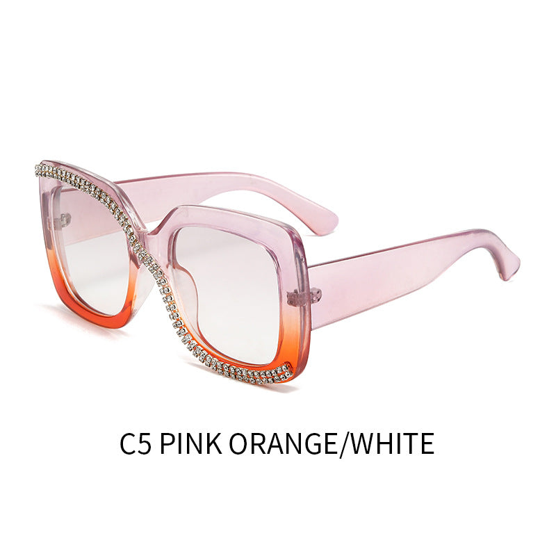 Women’s Oversized Box Sunglasses – UV400 Light-Tinted Fashion Shades with Rhinestones
