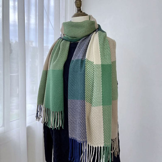 Plaid Tassel Winter Scarf for Women