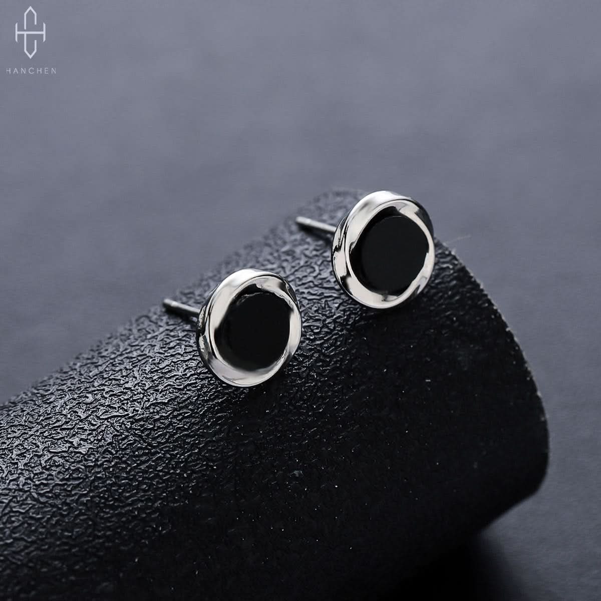 Minimalist Mobius earrings for men - black agate