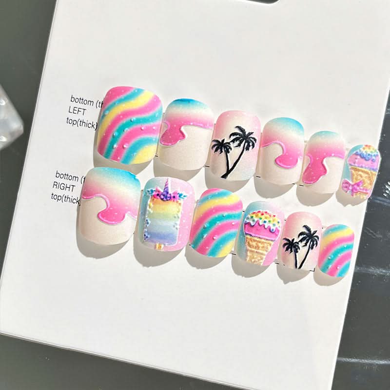 Wearable Embossed Short Bride Nail Art – Finished 3D False Nail Stickers