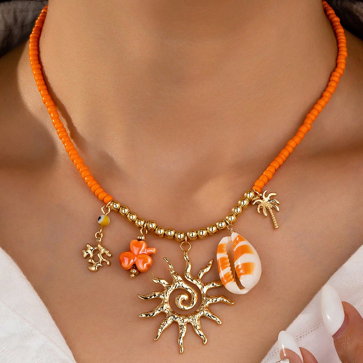 Bohemian Starfish & Shell Beaded Necklace – Summer Beach Jewelry for Women