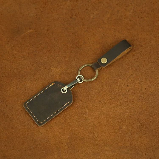 Leather Car Keychain – Retro Crazy Leather Key Holder with Detachable Buckle