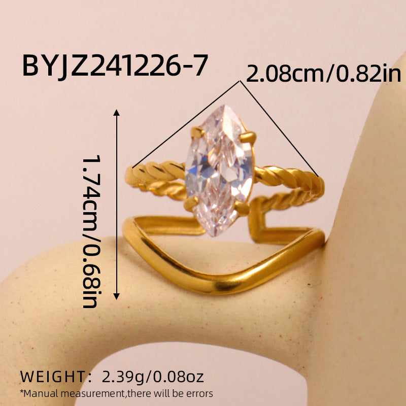 Gold Vine Twist Zircon Ring – Retro Titanium Steel Statement Ring for Women