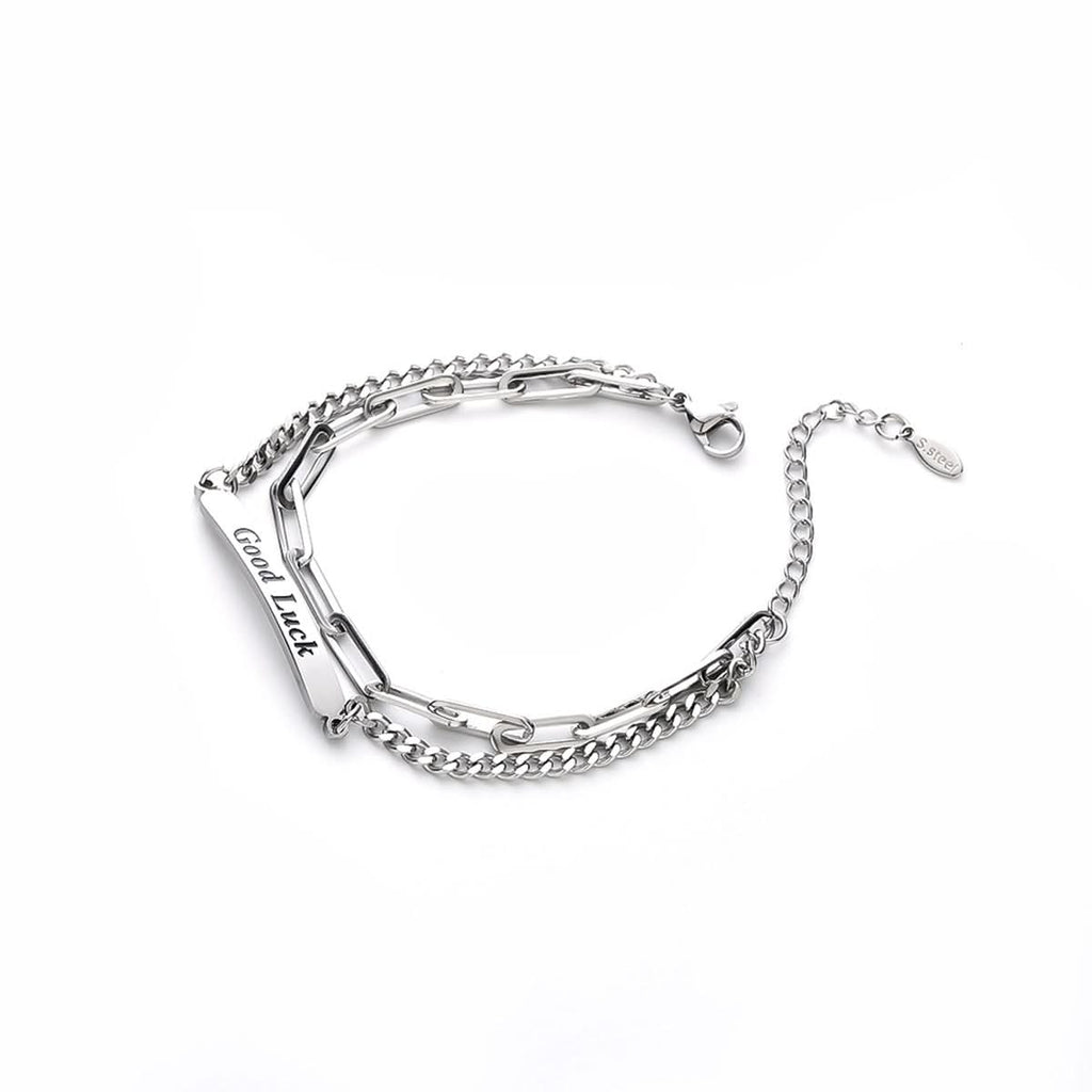 Titanium Steel Double-Layer Silver Letter Bracelet – Unisex