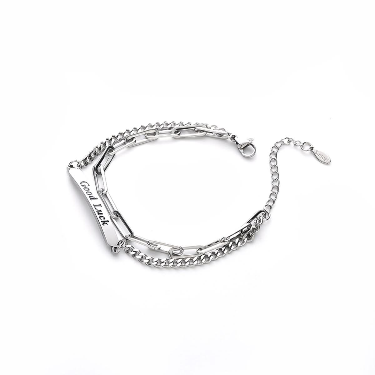 Titanium Steel Double-Layer Silver Letter Bracelet – Unisex