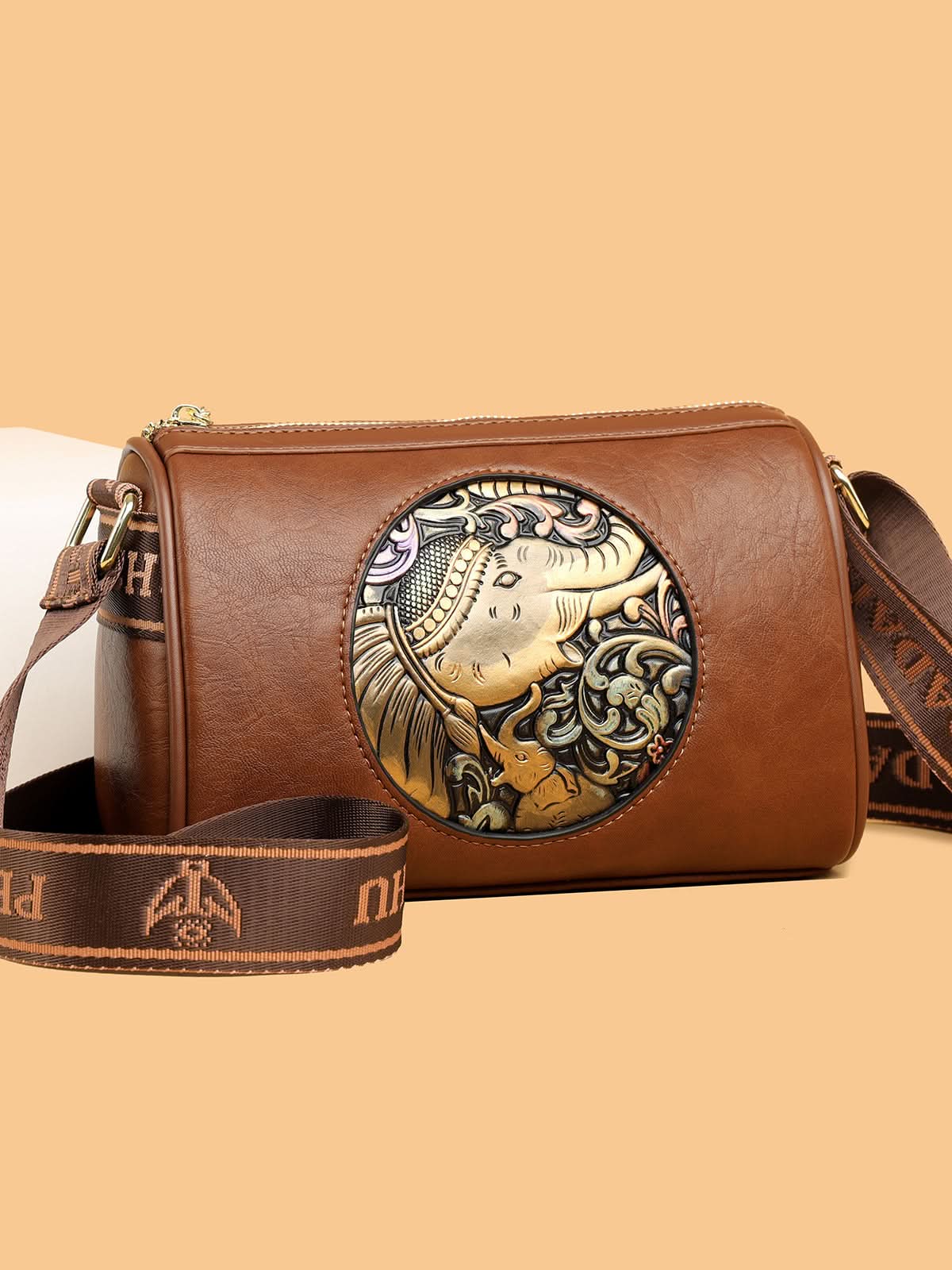 Women's Retro Embossed Handbag – Shoulder Bag with Elephant Design