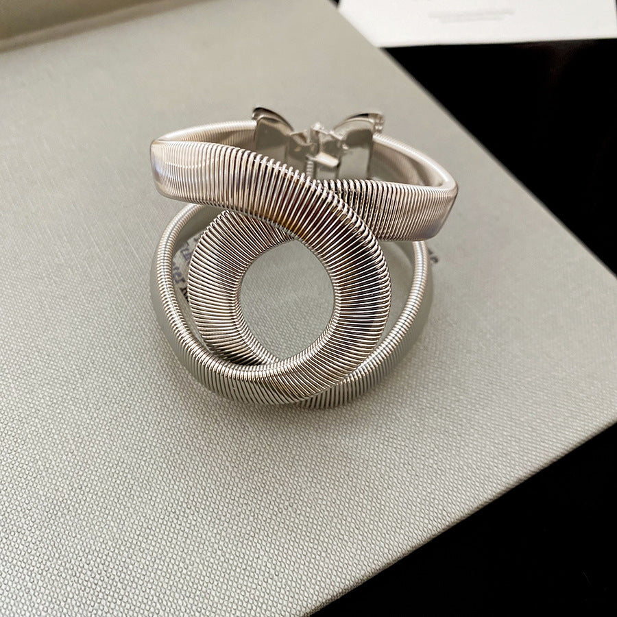 Minimalist Geometric Cuff Bracelet – Pleated Wide Open-Ended  Bangle Women’s Jewelry