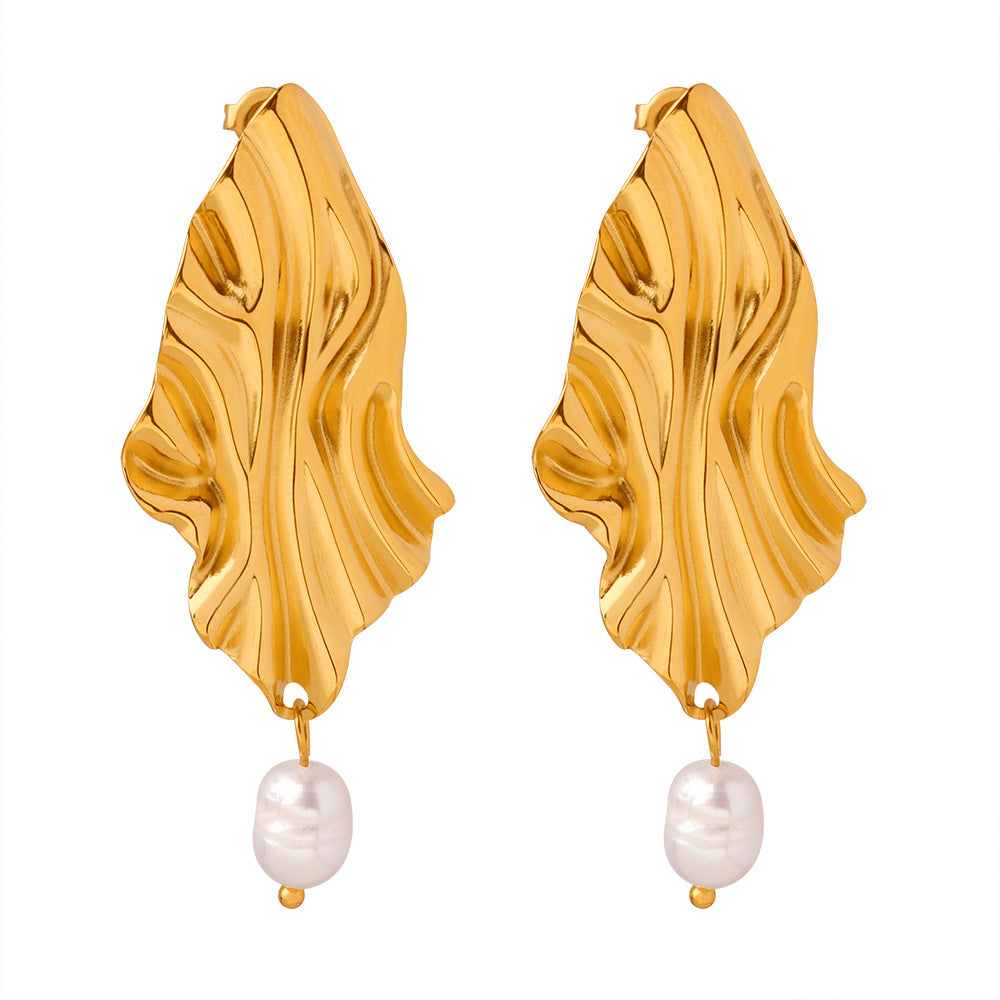 Gold-Plated Pearl Geometric Earrings for Women – Titanium Steel Fashion Jewelry