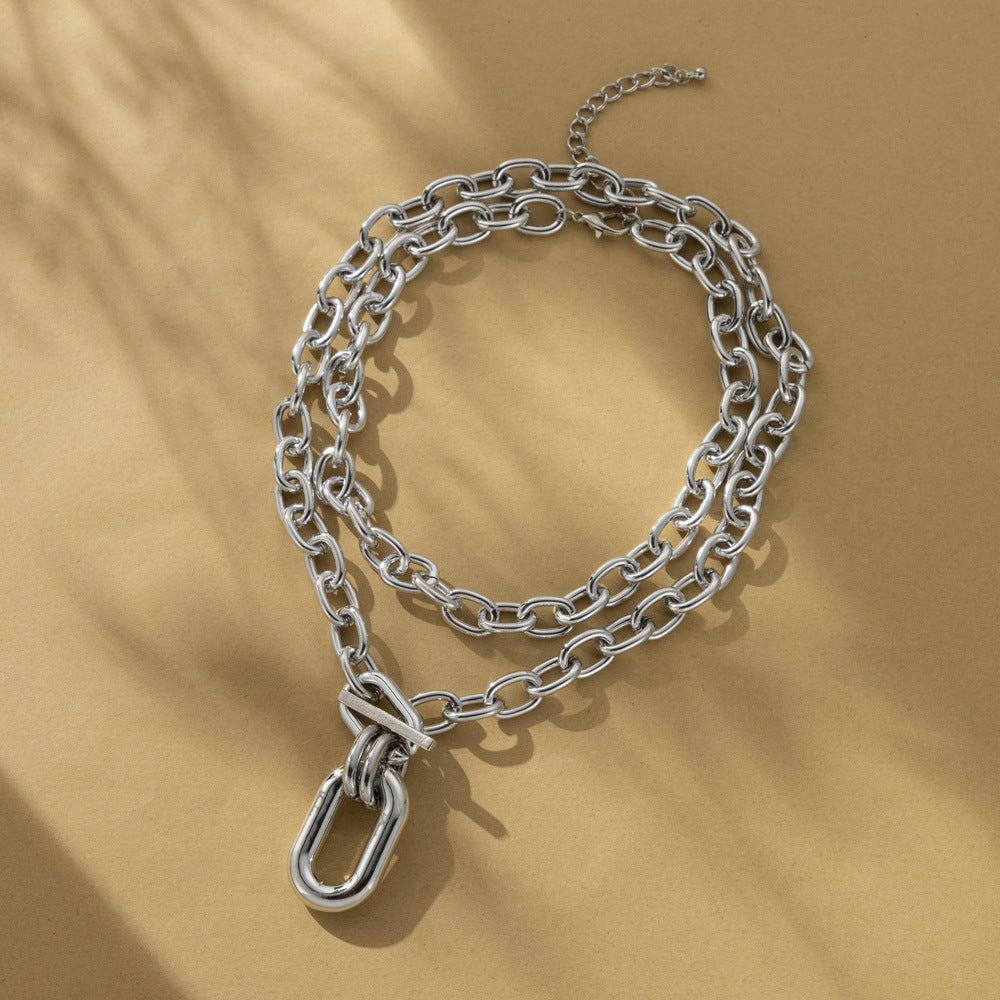 Layered Chain Statement Necklace – Trendy Geometric Pendant Jewelry for Women