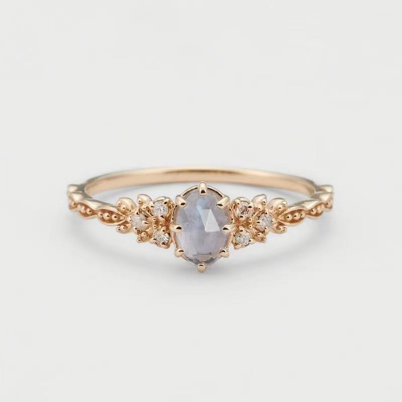 Elegant Blue Gemstone Leaf Design Adjustable Ring – Women’s Jewelry