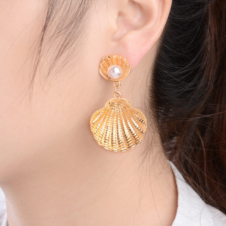 Gold Shell Earrings for Women – Retro Ocean Style, Classy Alloy Jewelry
