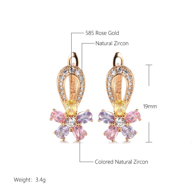 Rose Gold Floral Zircon Earrings – Simple Geometric Jewelry