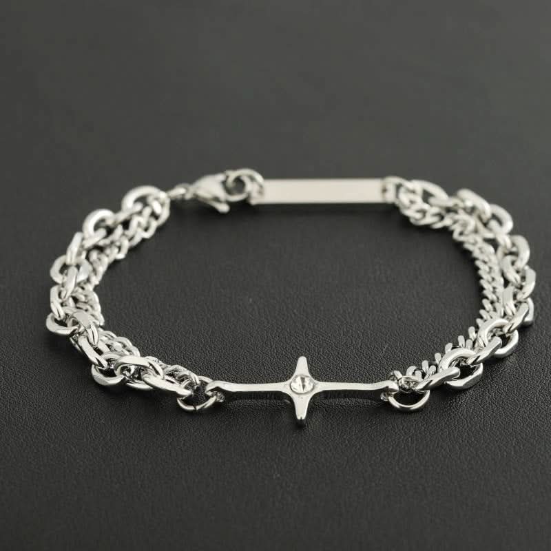 Men’s Trendy Titanium Steel Star Bracelet – Double-Layer Cross Chain