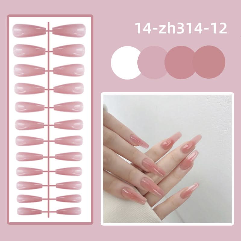 Long Ballet Shiny Trapezoidal Nail Stickers – 24-Piece Solid Color Set